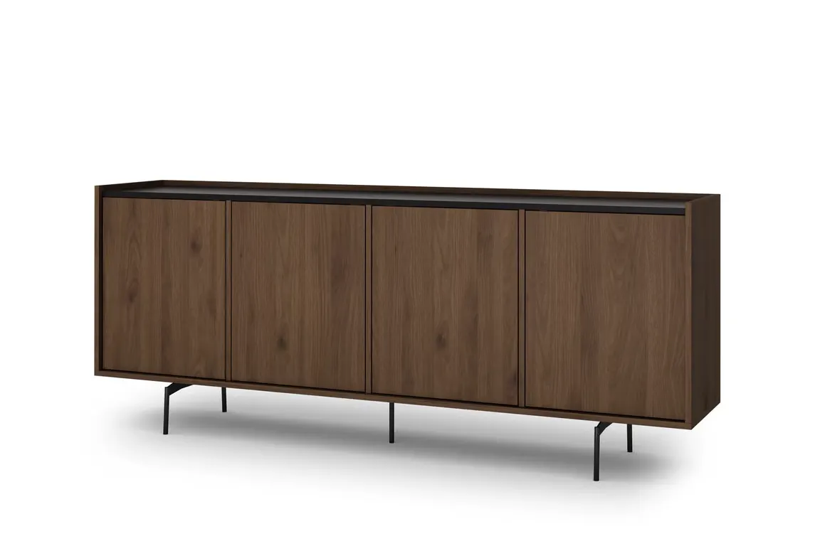 Komoda 4-drzwiowa z półkami ZENAR 200 cm orzech elegant czarny