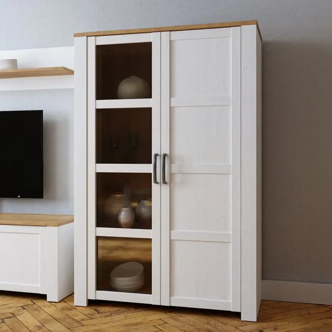 Witryna niska 2-drzwiowa CHISBURY - dąb riviera, modrzew jasny sibu - BHLV621-M482