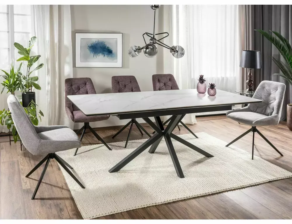 Stół rozkładany LOGAN CERAMIC 90x160(200) biały efekt marmuru - LOGANBC160