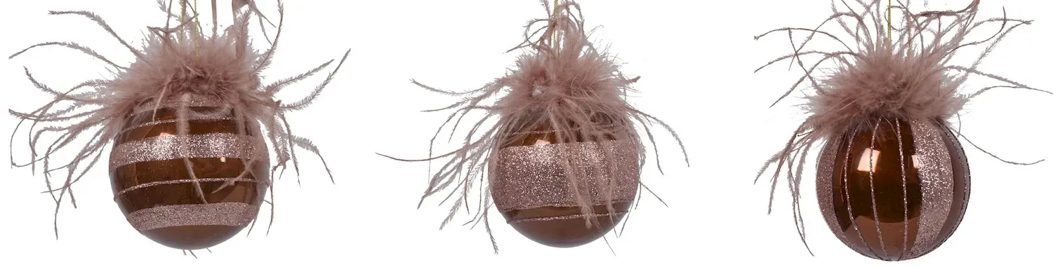 Bombki szklane 12 sztuki różowe z piórami Bombki szklane 12 sztuki różowe z piórami