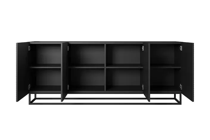 Komoda 4-drzwiowa ASHA 200 4D - czarny mat - czarny stelaż - ryflowany front - B_52096