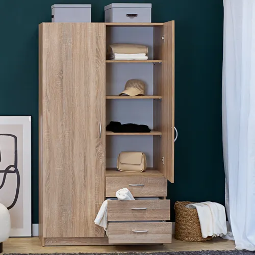 Szafa 2-drzwiowa z 3 szufladami GAYA 97cm dąb sonoma - INT_5002709