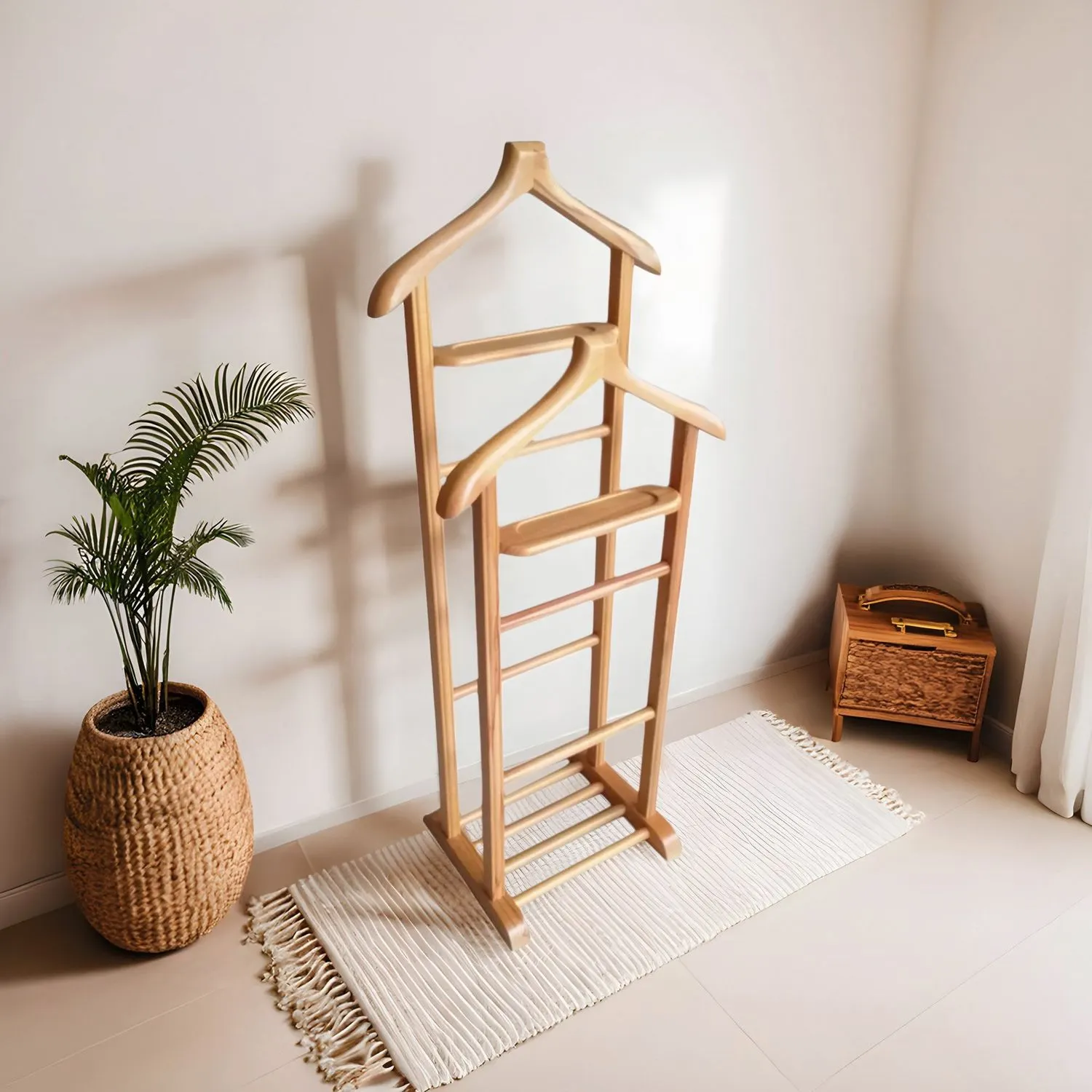 Wieszak stojący drewniany na ubrania BETA DOUBLE 120 cm naturalny — zdjęcie 5