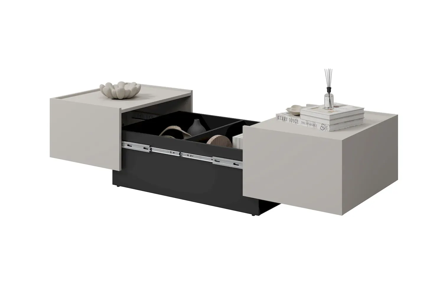 Stolik kawowy rozsuwany EKO 96 ze schowkiem kaszmir czarny - 24KWMJ96