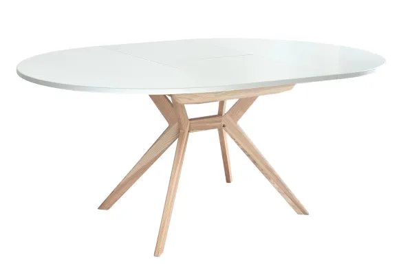 Okrągły stół rozkładany BIJU 110-160cm biały jesion — zdjęcie 5