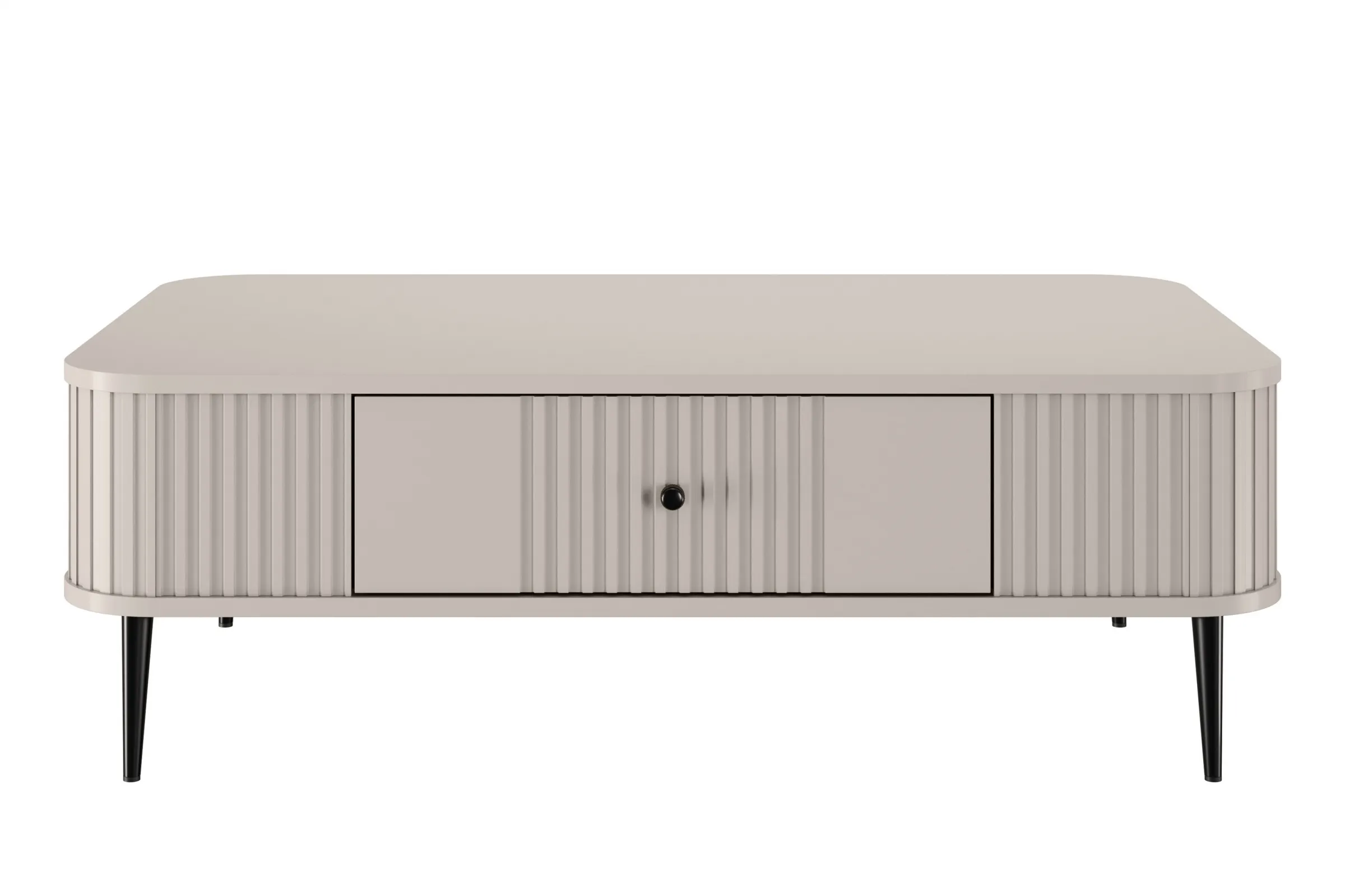 Stolik kawowy z szufladą VESPER 103 ryflowany front cashmere czarne nogi - B_163800