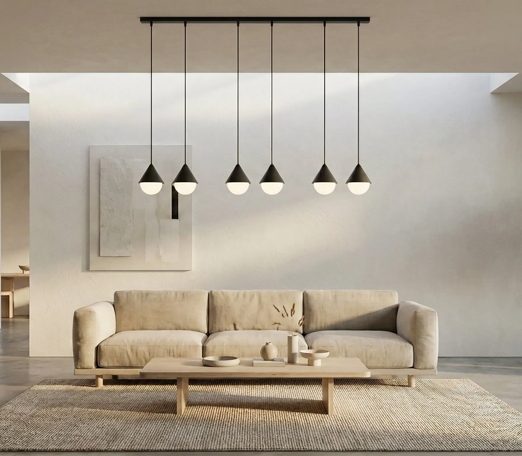 image lampa wisząca, kinkiety, sofa trzyosobowy, salon, stół kawowy