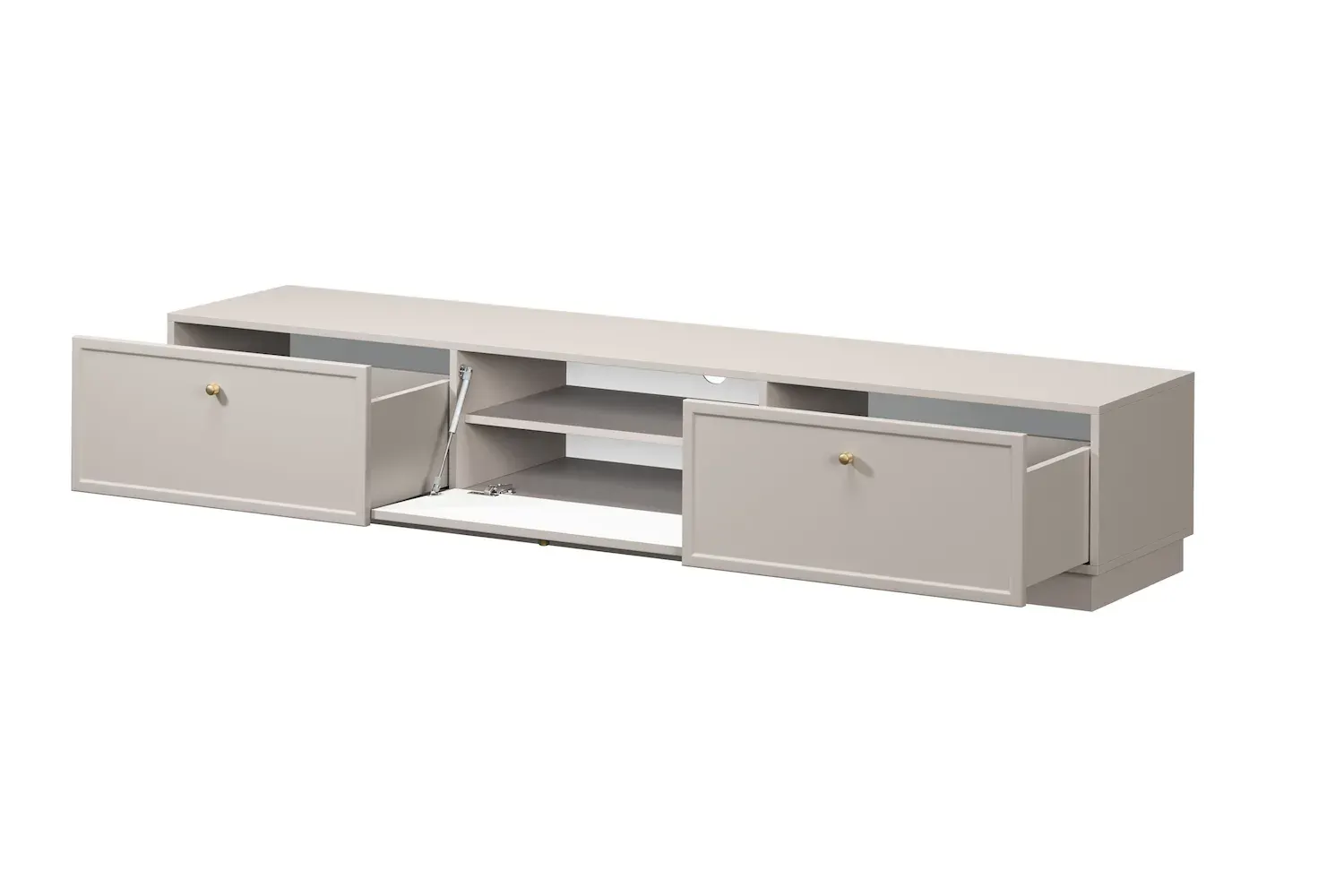 Szafka RTV z klapą i 2 szufladami LORINI 200 - cashmere gałka złota cokół - B_166781