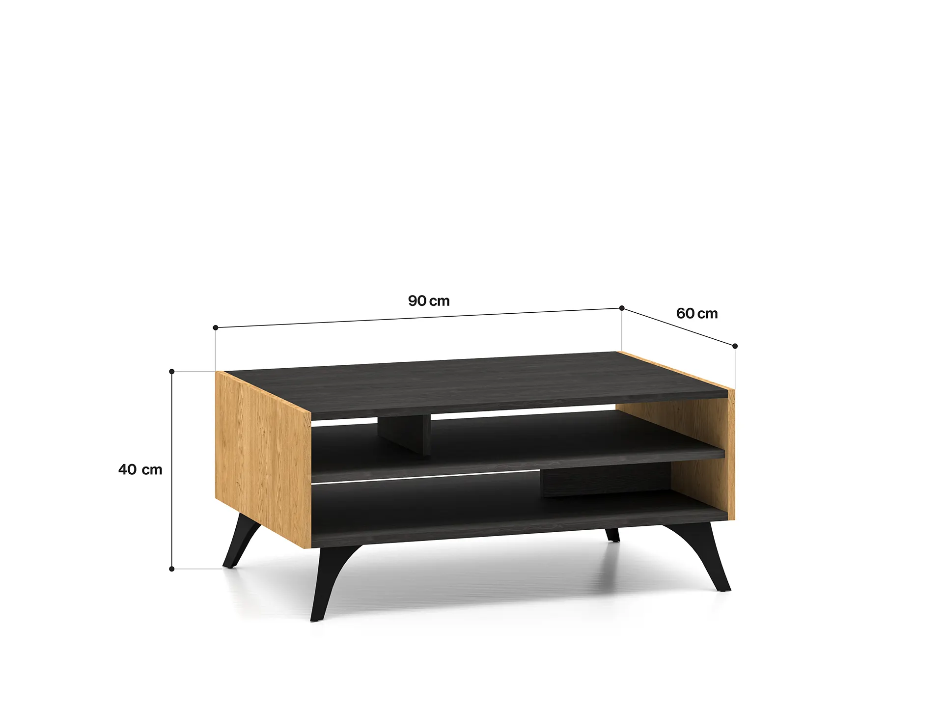 Stolik kawowy z 2 półkami TOSCANIA 07 dąb baltic dune jesion prestige czarny - 1TOSC07-001