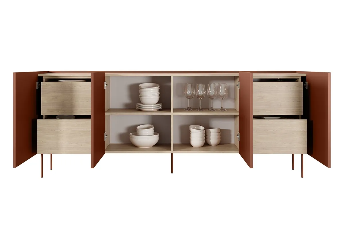 Komoda DESIN 220 z 4 szufladami - czerwona ceglana - dąb nagano - B_149001