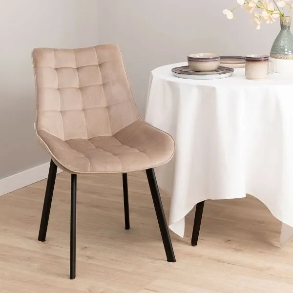 Krzesło tapicerowane welurowe COLIN beżowe - HO_210908