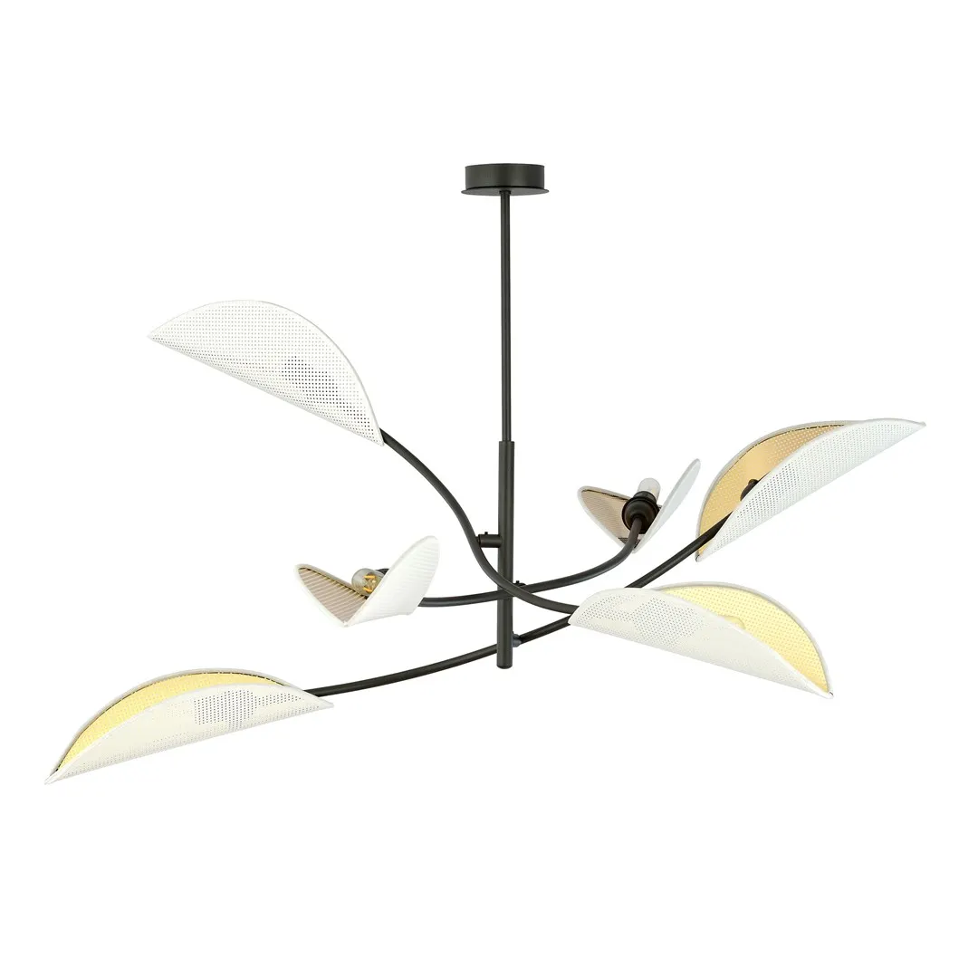 lampa sufitowa, kwiatowa forma, metalowy stelaż, narzędzia oświetleniowe, kolor czarny