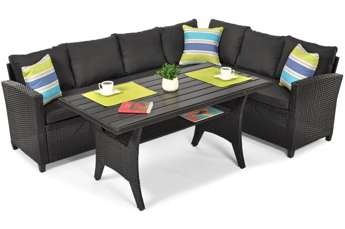 Narożnik ogrodowy wypoczynkowy SZTOKHOLM ze stołem technorattan czarny