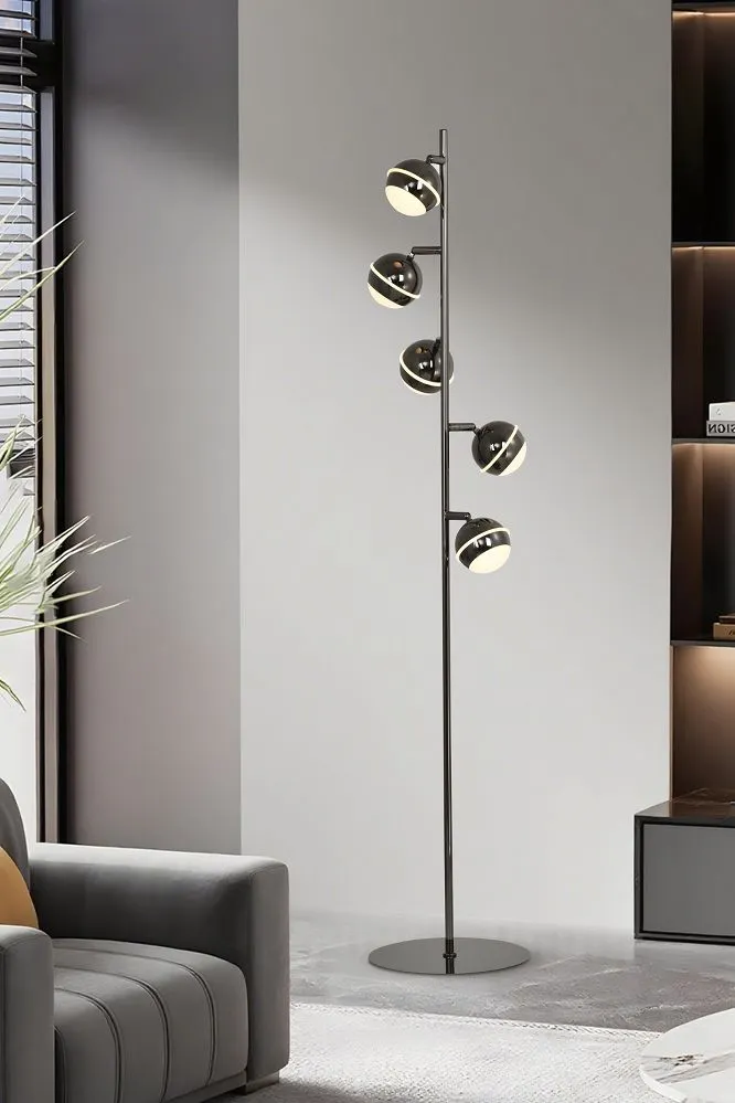 lampa stojąca, lampa podłogowa, lampa stojąca czarna, lampa z czarnymi kulkami, designowa lampa stojąca