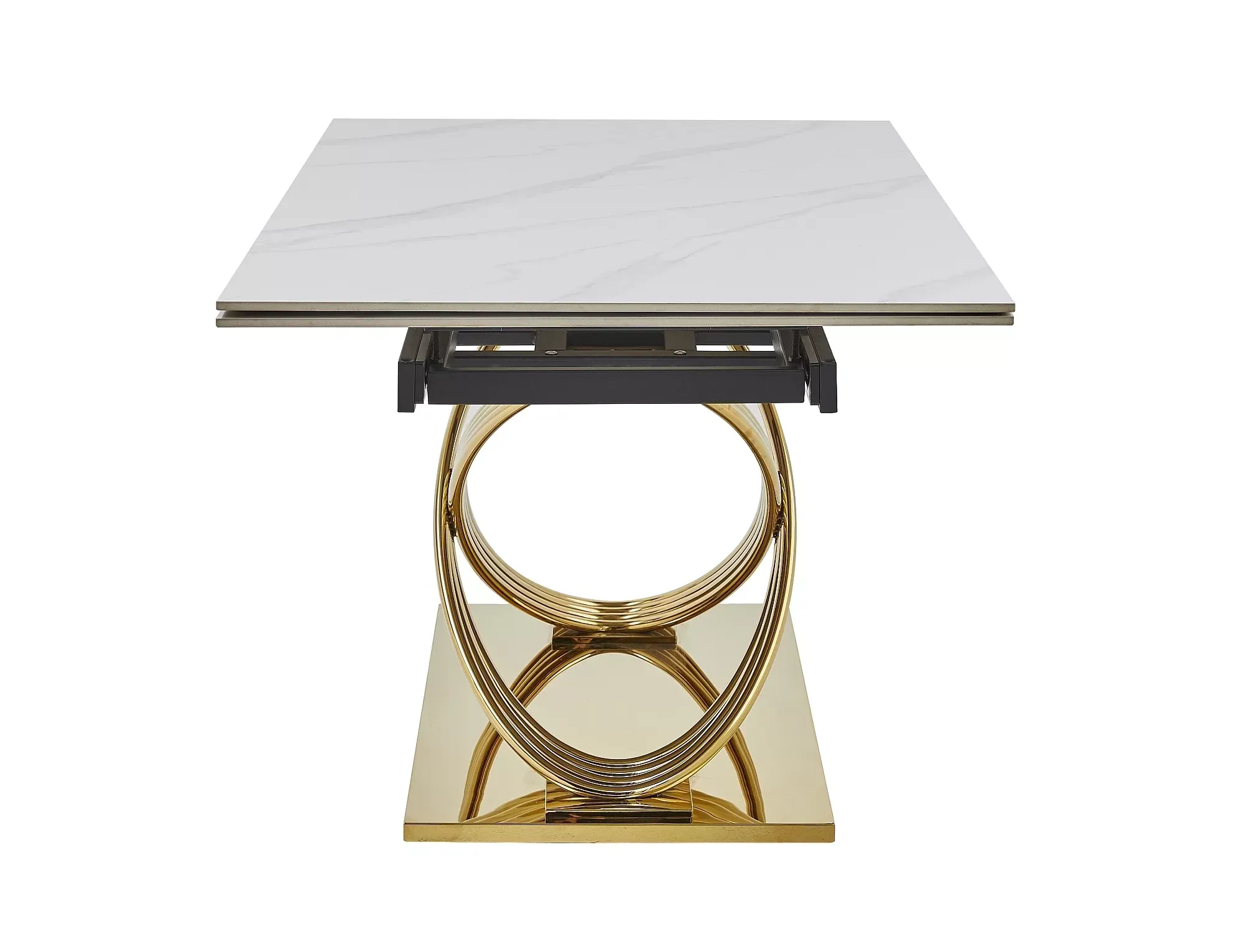 Stół rozkładany HERMES II 90x160(240) efekt marmuru biały połysk stelaż złoty - HERMESIIBZL160