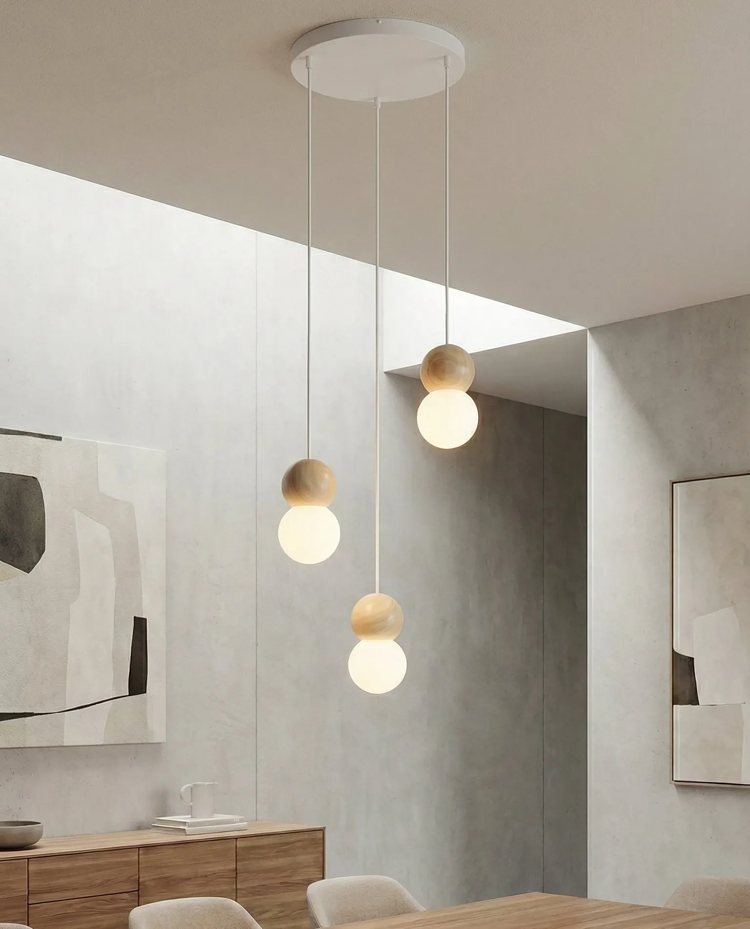 lampa wisząca, pendant lamp, drewniane kule, kule drewniane, lampa sufitowa