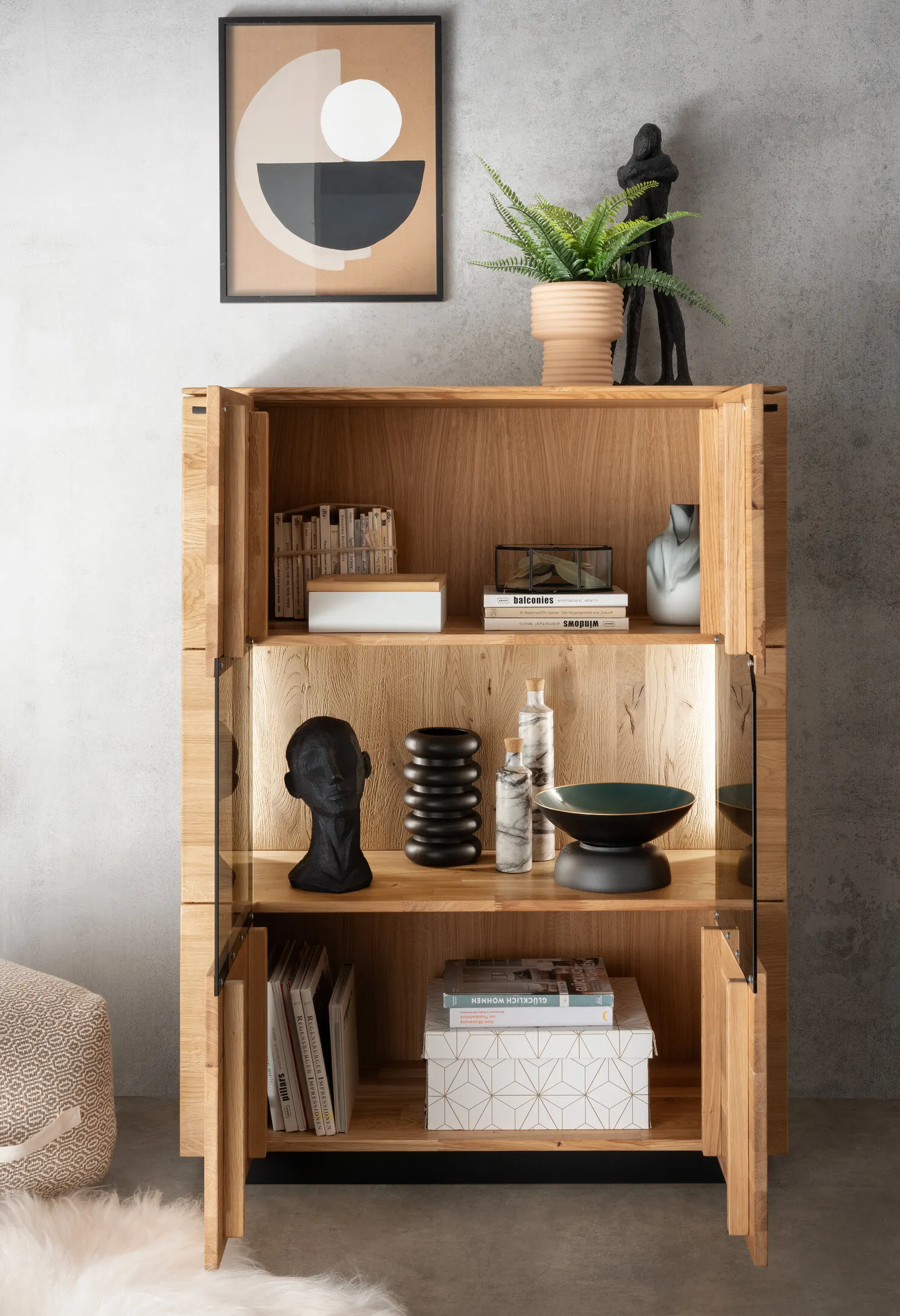 Kredens – komoda dębowa z witryną PRESENT 2-drzwiowa 96x127 - GK_103623030202