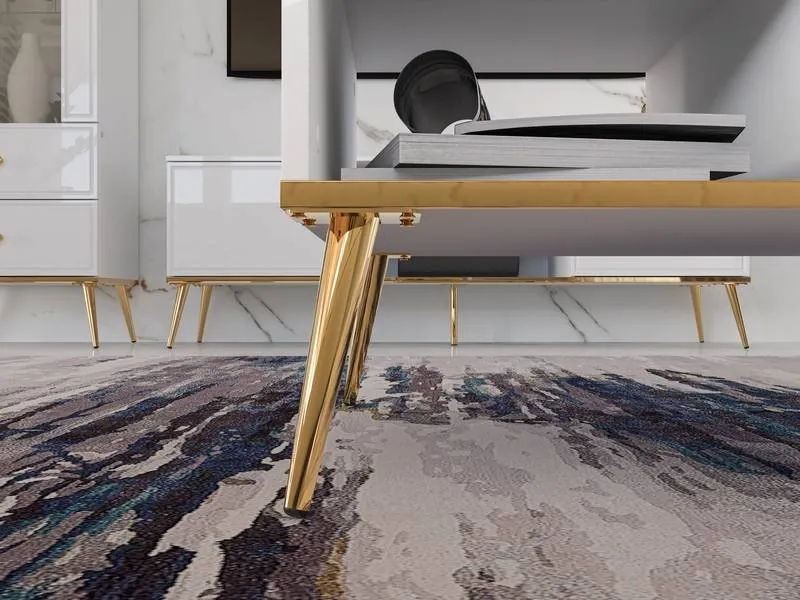 Stolik kawowy GOLDIN 08 z półką 60x90 cm biały złoty