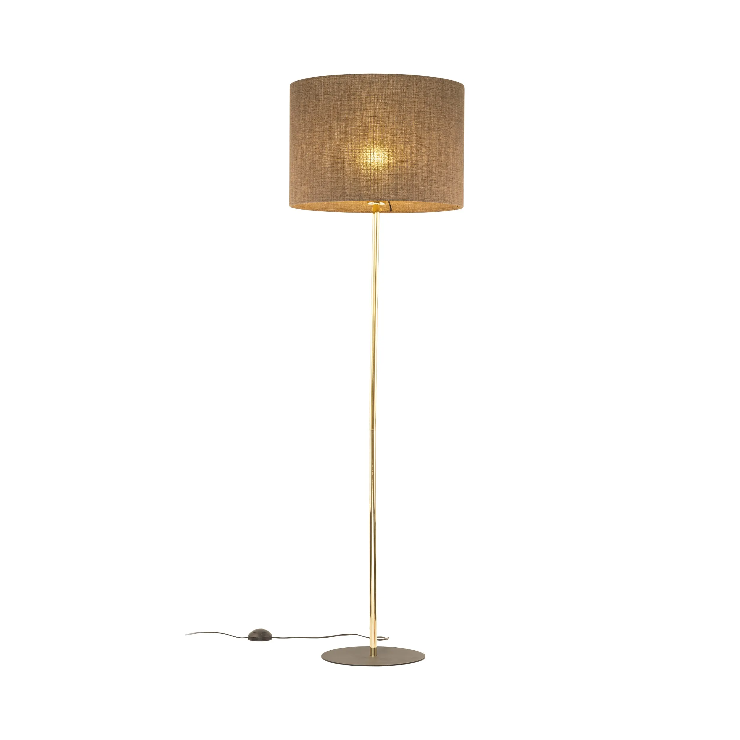 Lampa podłogowa UMBERTO złota czarna metalowa podstawa brązowy klosz okrągły z tkaniny 155x50cm - TK_16031