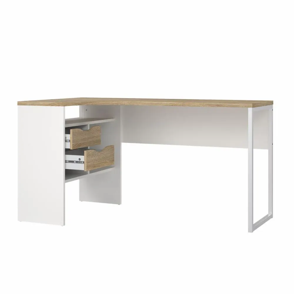 Narożne biurko z 2 szufladami FUNCTION PLUS 145cm biały/dąb - TV_8011849AK
