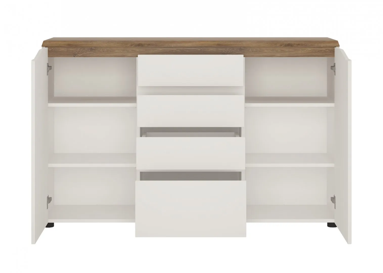 KOMODA 2-drzwiowa z 4 szufladami TOLEDO TOLK01 Biały połysk, Dąb Stirling - 6001090000006