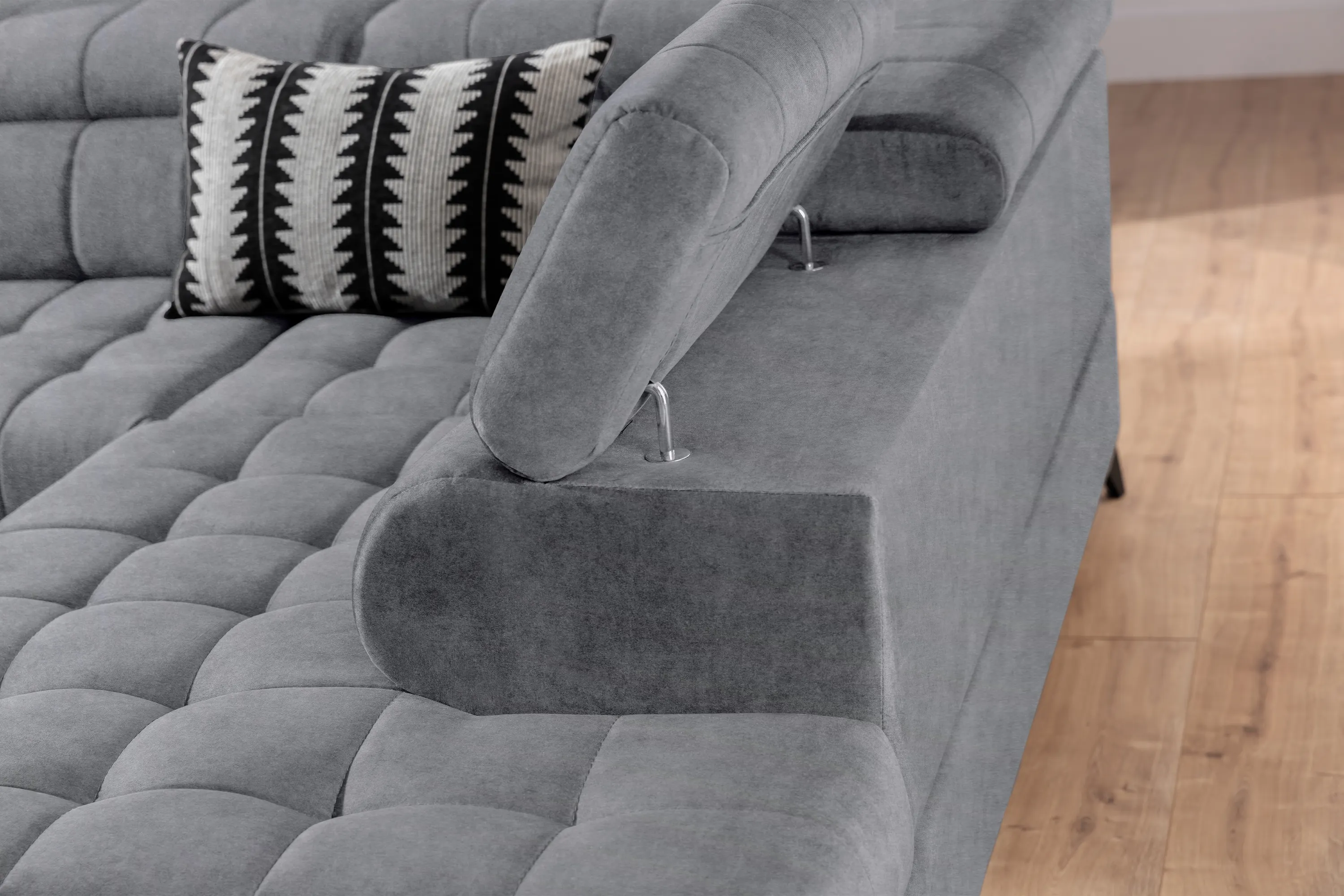 Narożnik lewostronny VALORIS L regulowane zagłówki i podłokietniki tkanina Cloud 82 szary - B_162909