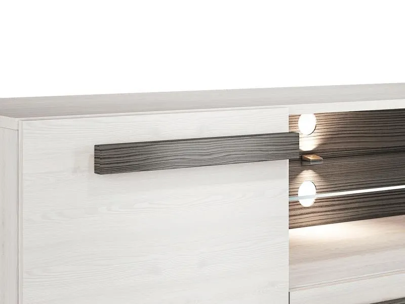 Szafka RTV 2-drzwiowa ze szklaną półką i szufladą Blanco 09 sosna śnieżna 165 cm - 1BLAN0901-001