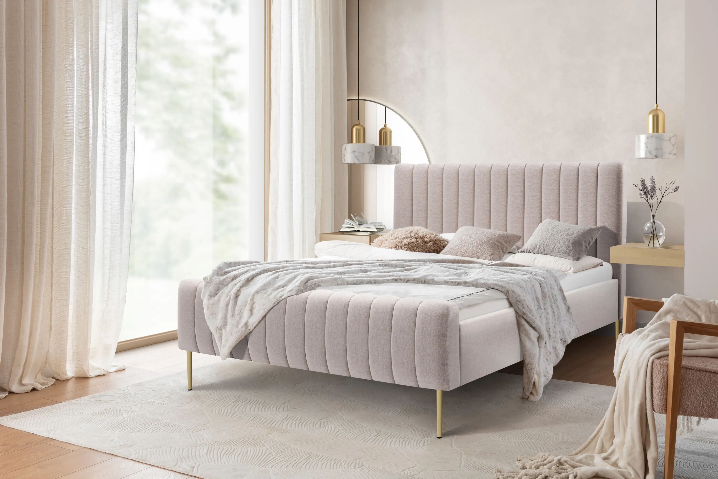 Łóżko Nicole / 160x200 / Maya 01 / złote nogi - beżowy - B_158629
