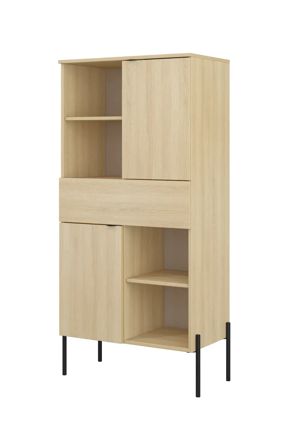 Komoda wysoka 2-drzwiowa z szufladą ORE dąb lindberg czarne nóżki Komoda wysoka 2-drzwiowa z szufladą ORE dąb lindberg czarne nóżki