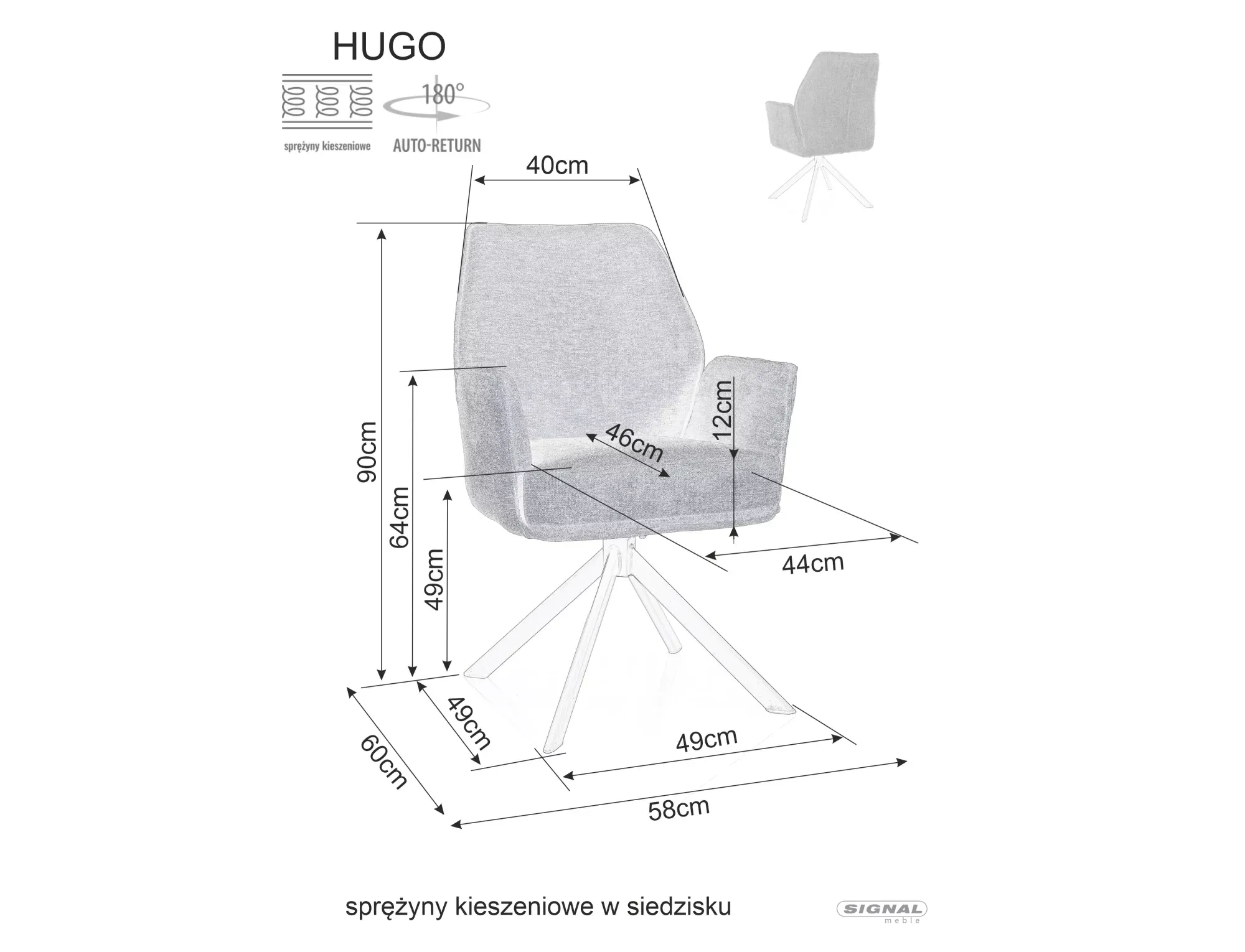 Krzesło obrotowe HUGO Brego 18 ciemnoszare czarne nogi