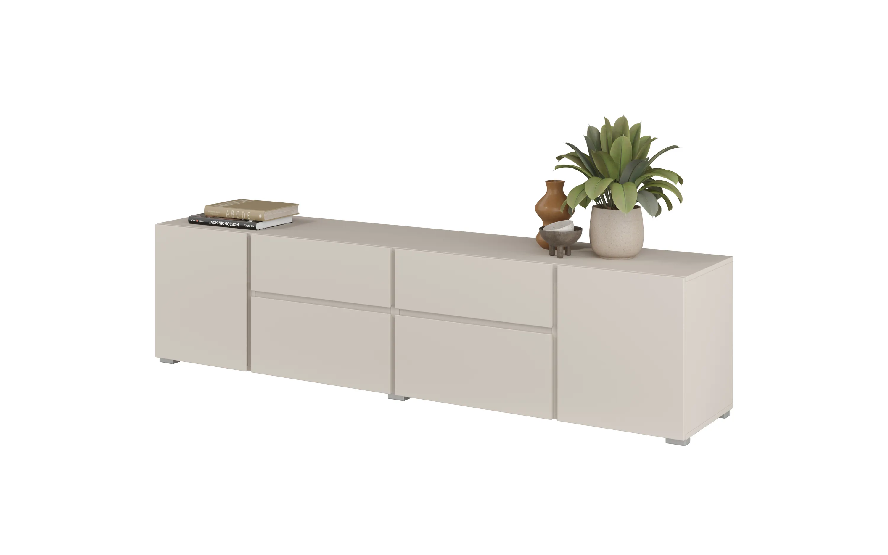 image konsola meblowa, komoda, szafka półolotowa, szafka z szufladami, beażowa tapicerka