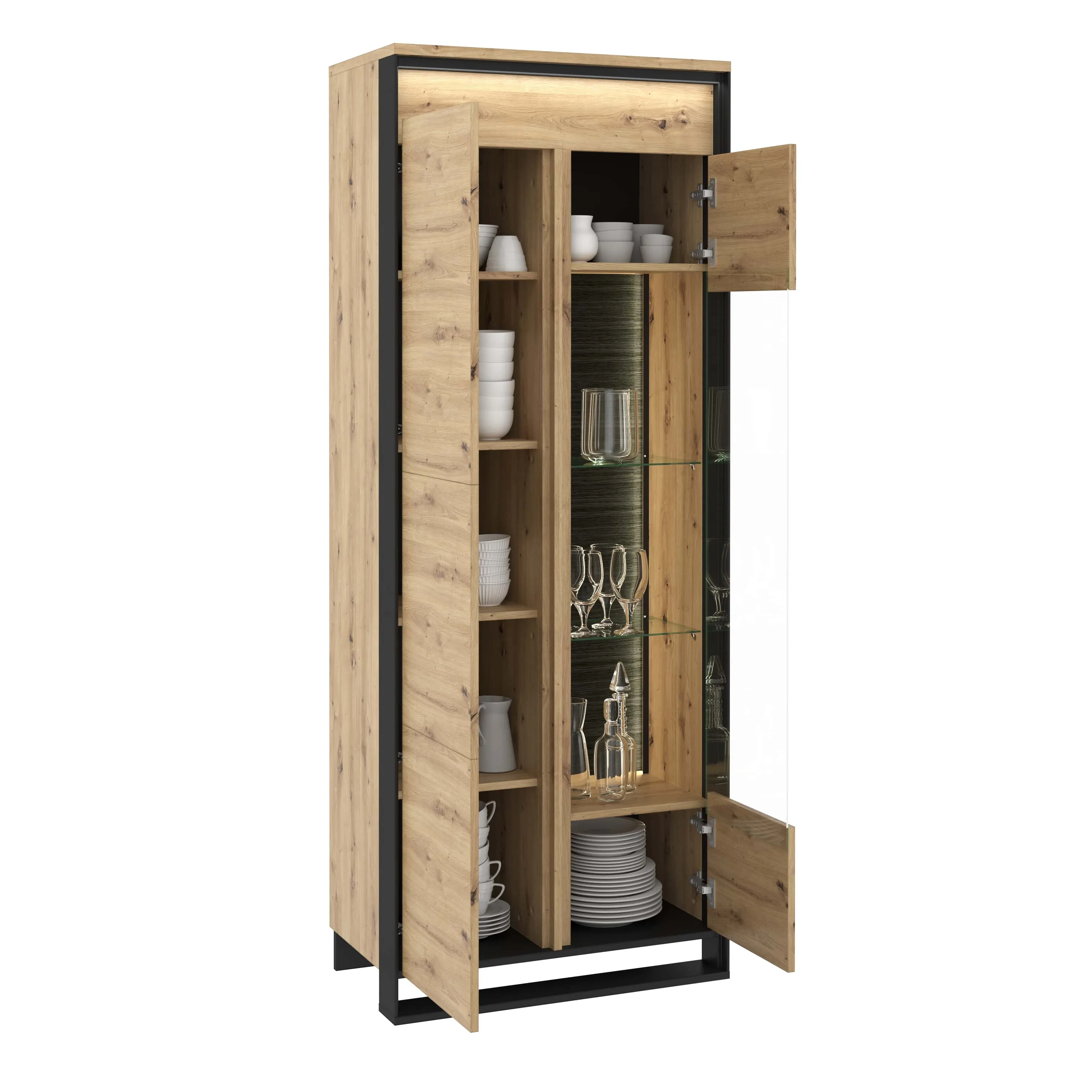 Witryna 2-drzwiowa LED 76cm Quant QA-03 dąb artisan/czarna - QA3DAC