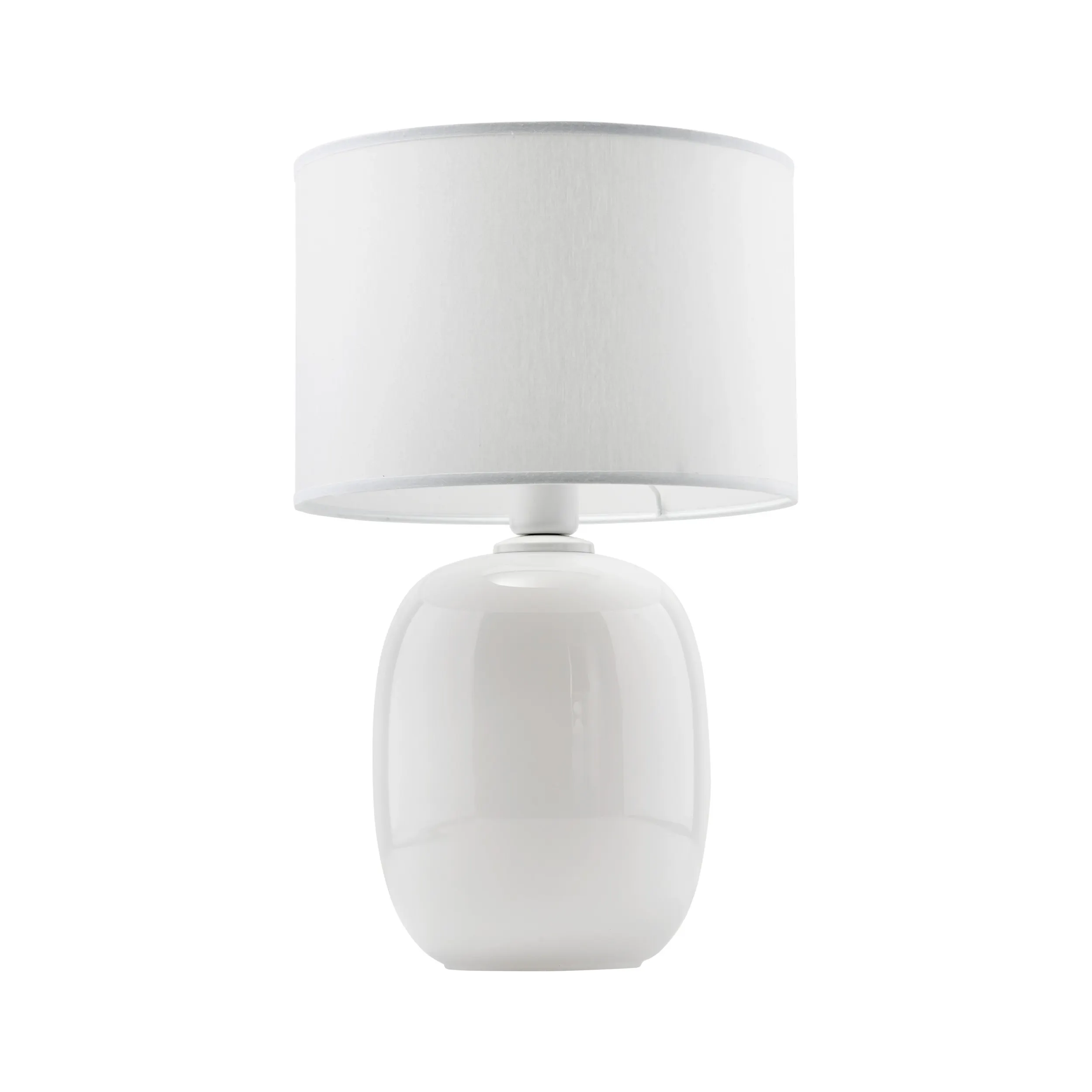 Lampka nocna MELODY biała szklana podstawa okrągły abażur z tkaniny 48x30cm - TK_5985