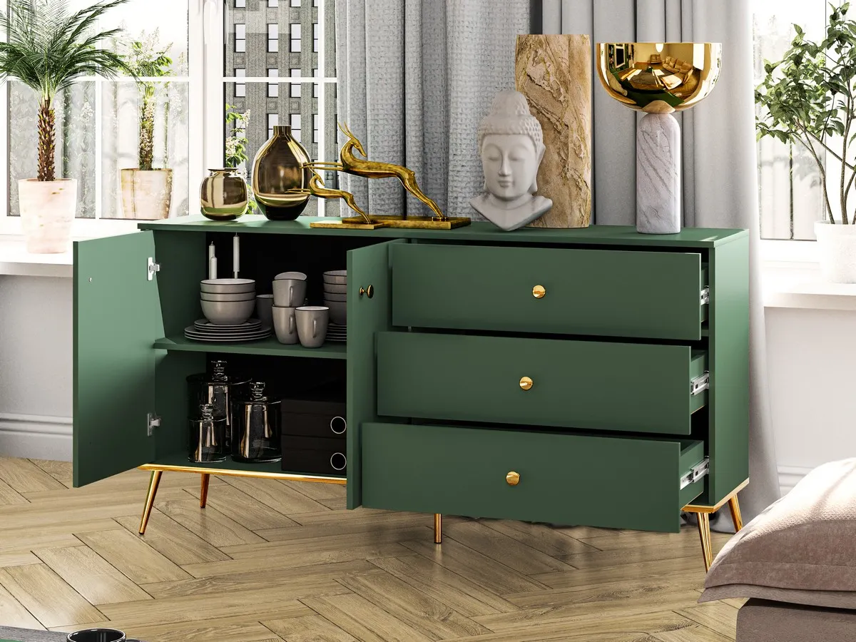 Komoda 2-drzwiowa z 3 szufladami FOREST 03 labrador, złoty - 1FORE03-001