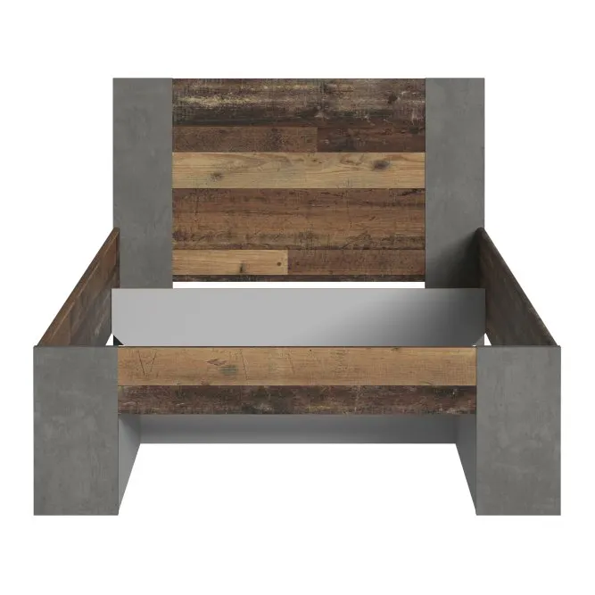 Łóżko z zagłówkiem CLIF 120x200 - old wood vintage, beton - CLFL1121-C546