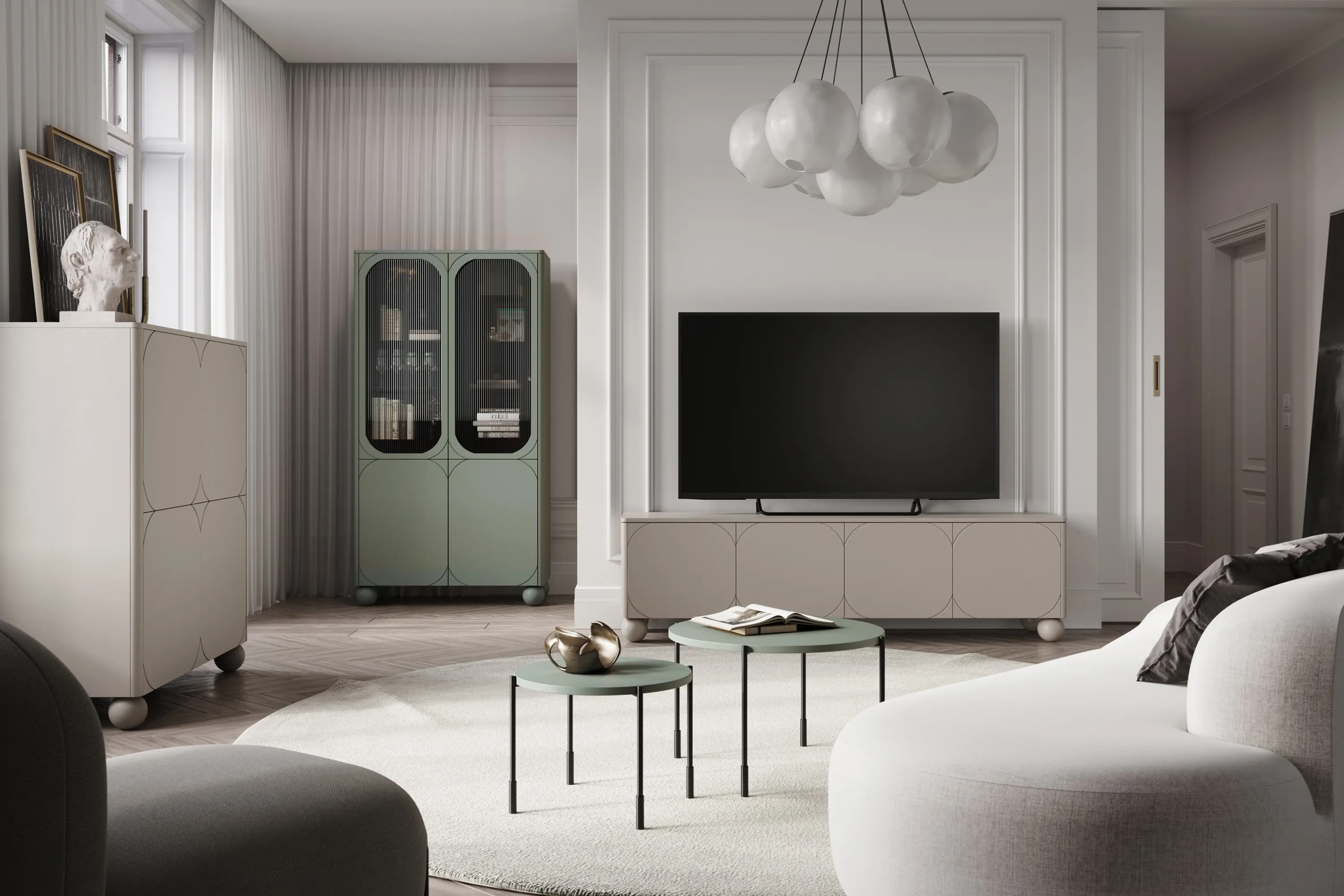 Szafka RTV 4-drzwiowa z 1 szufladą SONATIA 200cm cashmere nogi kule — zdjęcie 7