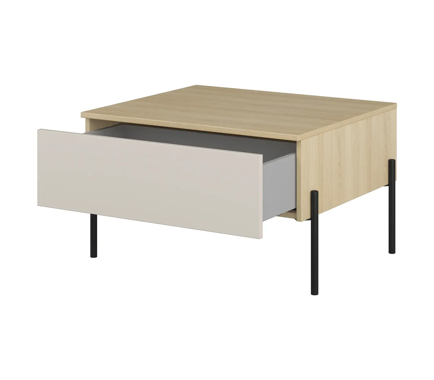 Stolik kawowy z szufladą ORE 61x70 cm dąb lindberg kaszmir czarne nóżki - 24LKOG98