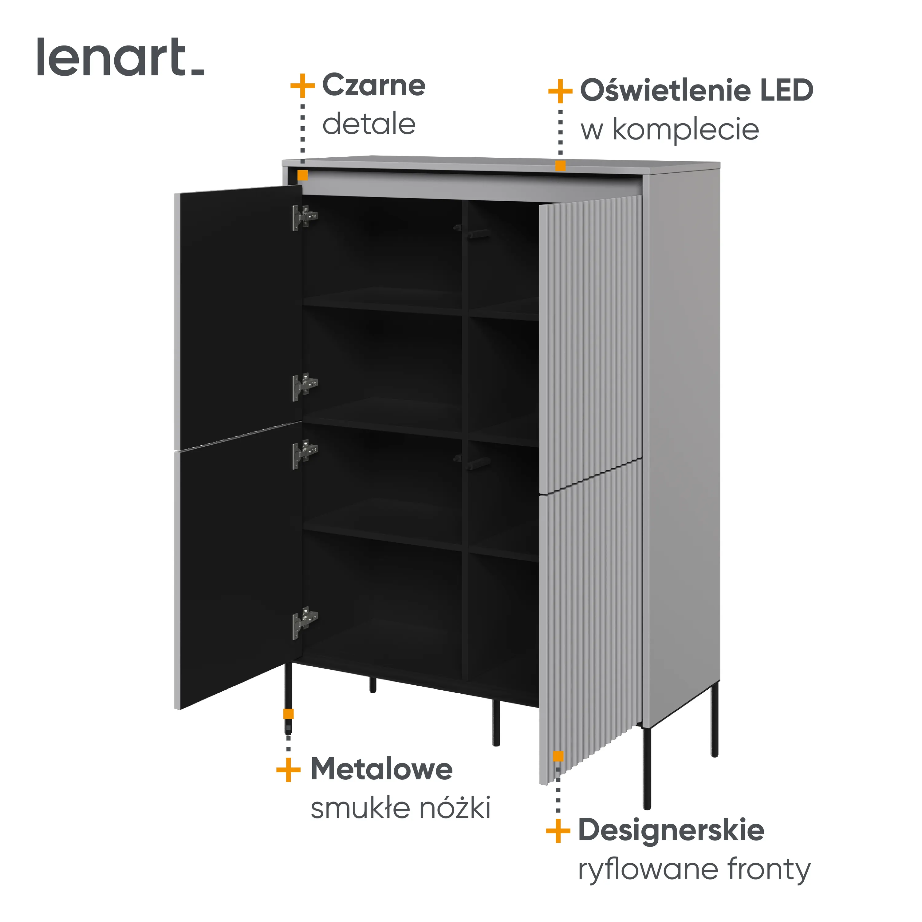 Wysoka komoda z oświetleniem TREND TR-03 4D szary/czarny - TR3SC-V2