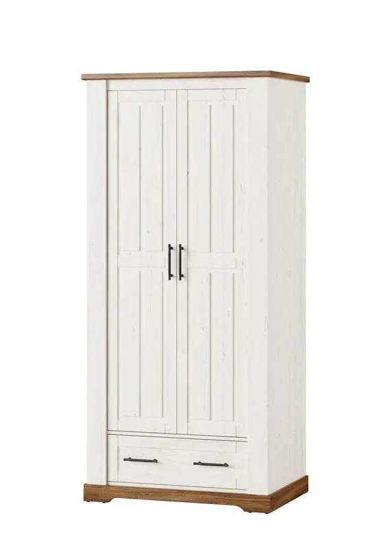 Szafa COUNTRY 70 2-drzwiowa z szufladą biała dąb rustical 204x94x63cm