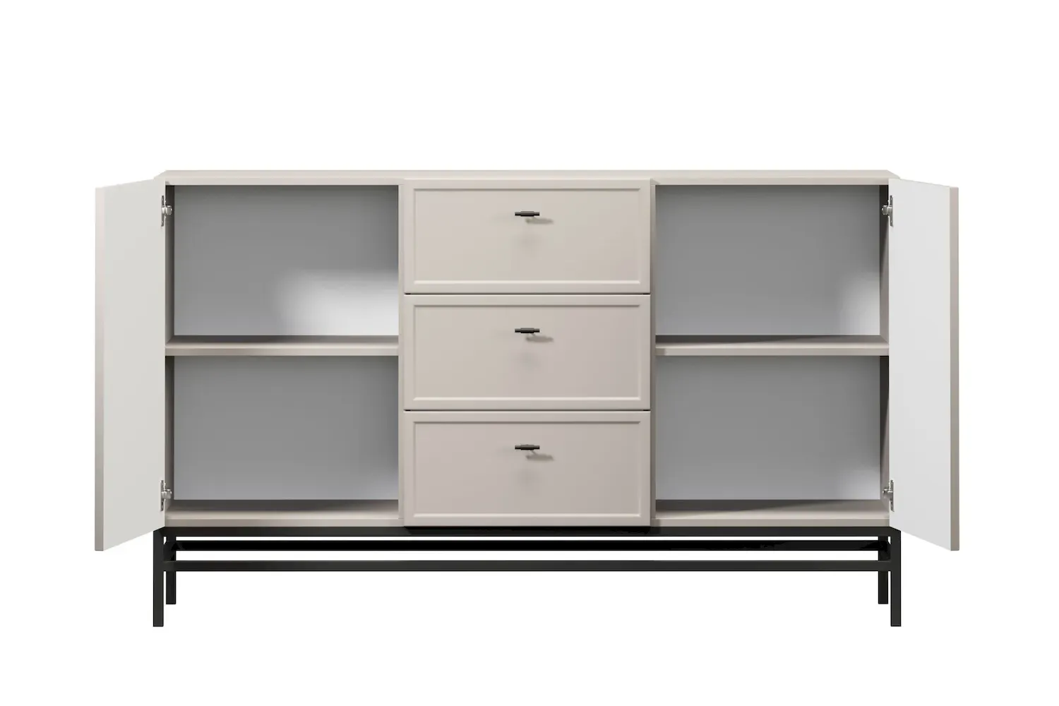 Komoda 2-drzwoiowa z 3 szufladami LORINI 150 - cashmere uchwyt T-bar czarny stelaż czarny