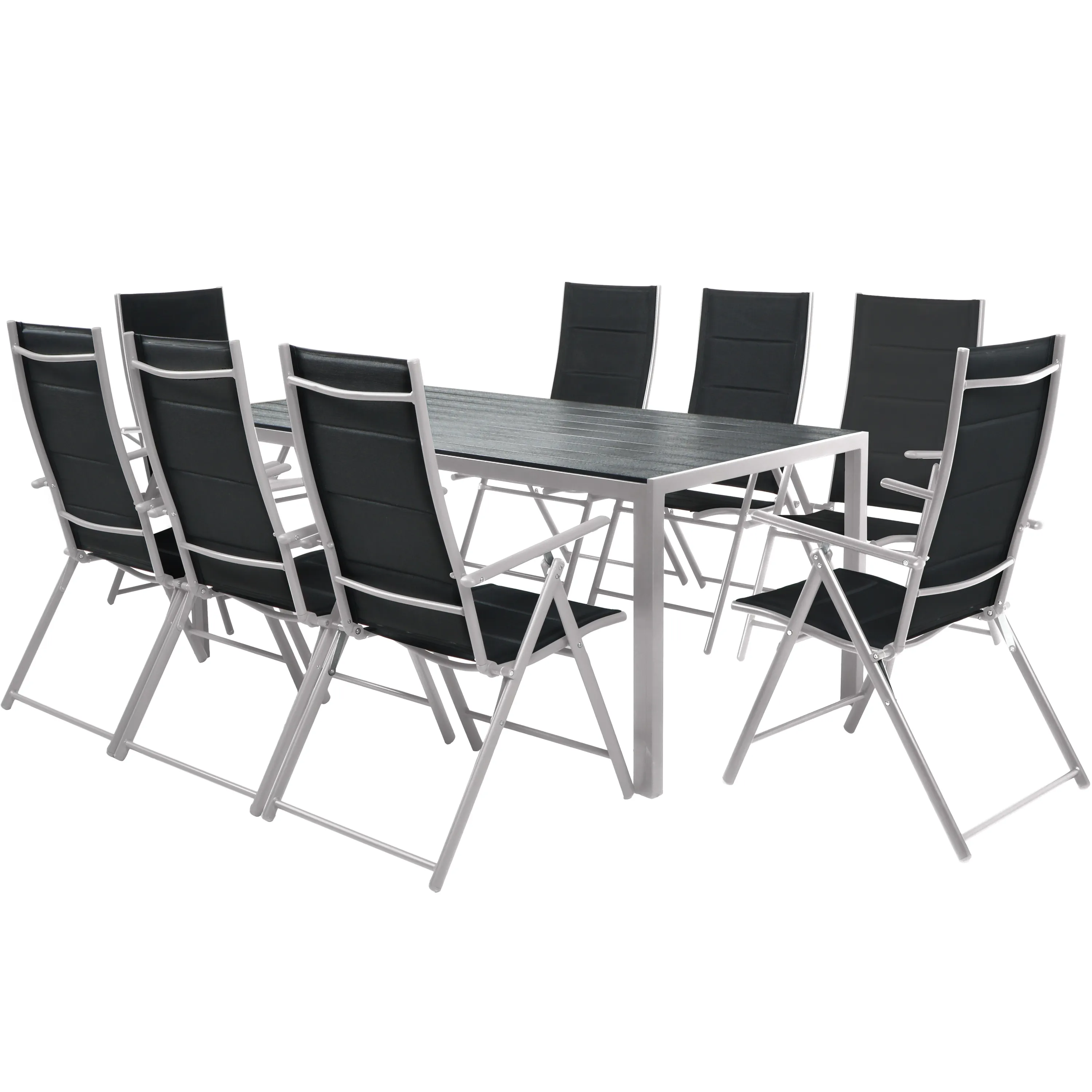 Zestaw Mebli Luxury stół 180x90cm + 8 składanych krzeseł czarno-srebrny