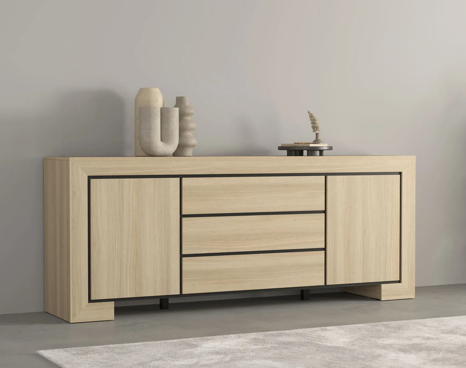 Komoda 2-drzwiowa z szufladami CUBA II 225 cm dąb samdal — zdjęcie 8