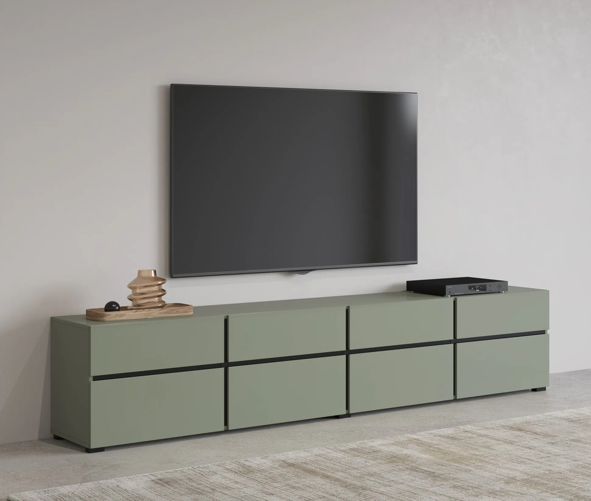 Szafka RTV 4-drzwiowa z szufladami CROSS 225 cm zielona - 24GWMY40