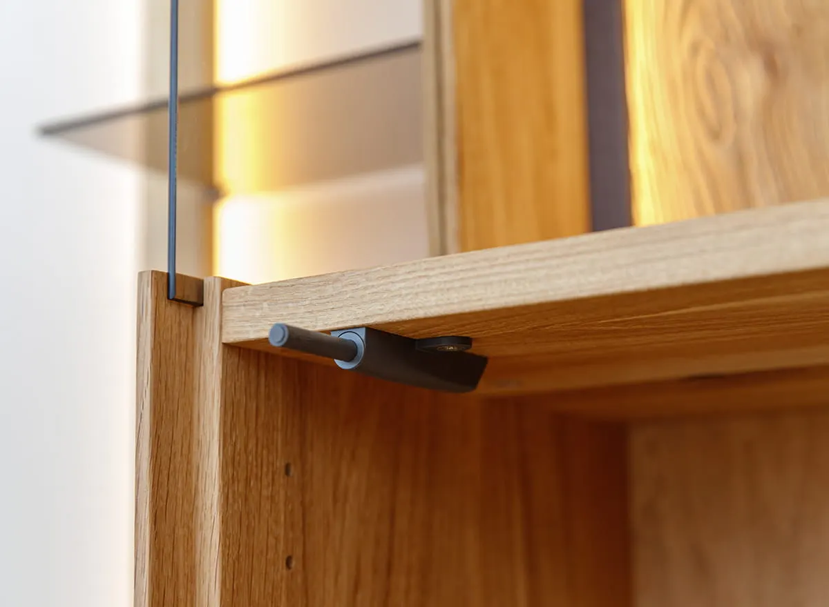 Witryna z regałem dębowa COLLODI z oświetleniem - dąb olejowany - ZICOL03