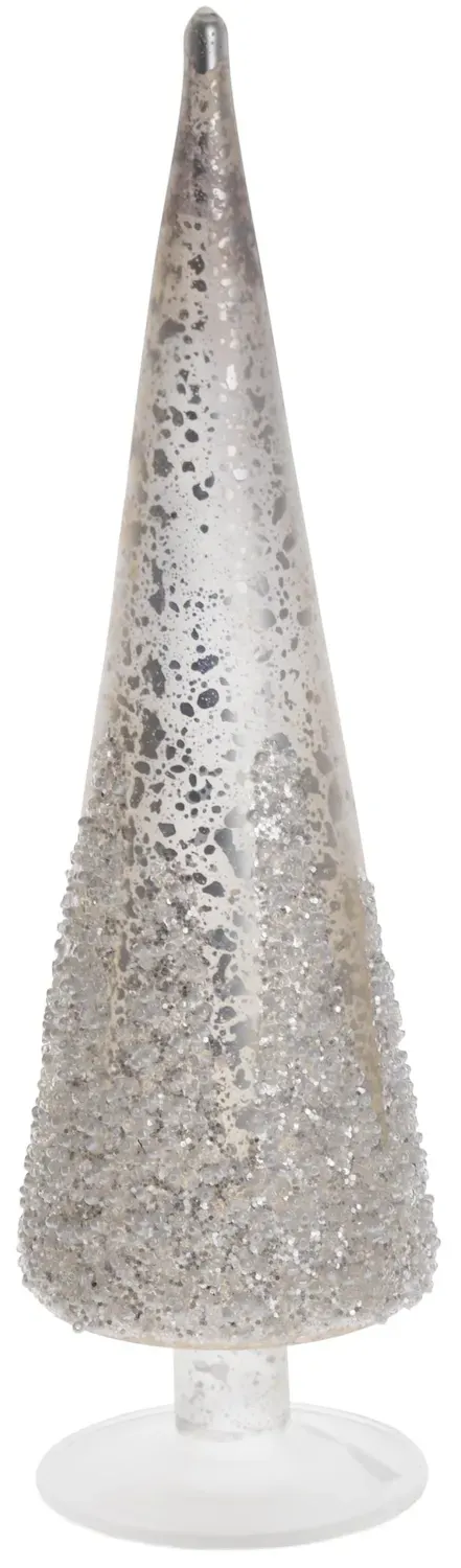 Choinka szklana 30 cm beżowo-srebrna