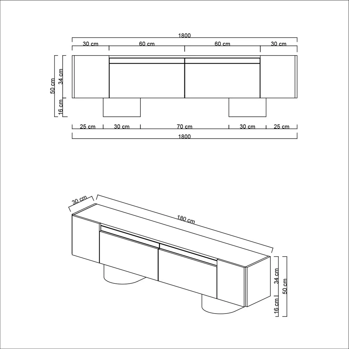 Szafka RTV z 2 klapami na blaszanych nogach BOHEM 180x50x30 cm trawertyn czarny stelaż - ASI_618BLY1262