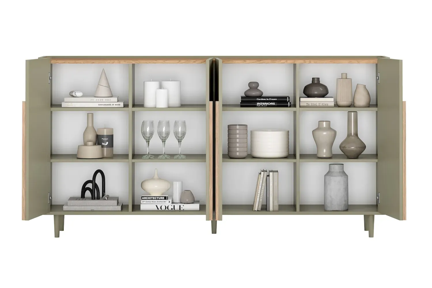 Komoda 4-drzwiowa AMILIO 200 - eukaliptus dąb baltic dune uchwyty dąb naturalny nogi eukaliptus - B_169227