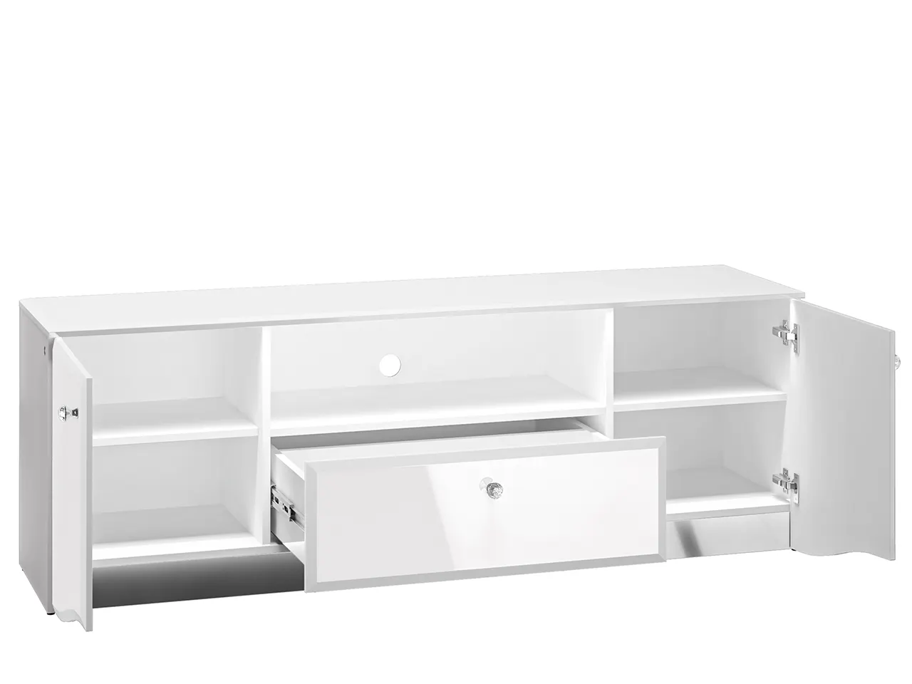 Szafka RTV 2-drzwiowa z szufladą GLAMOUR 03 z oświetleniem - biały połysk - 1GLAM03-001