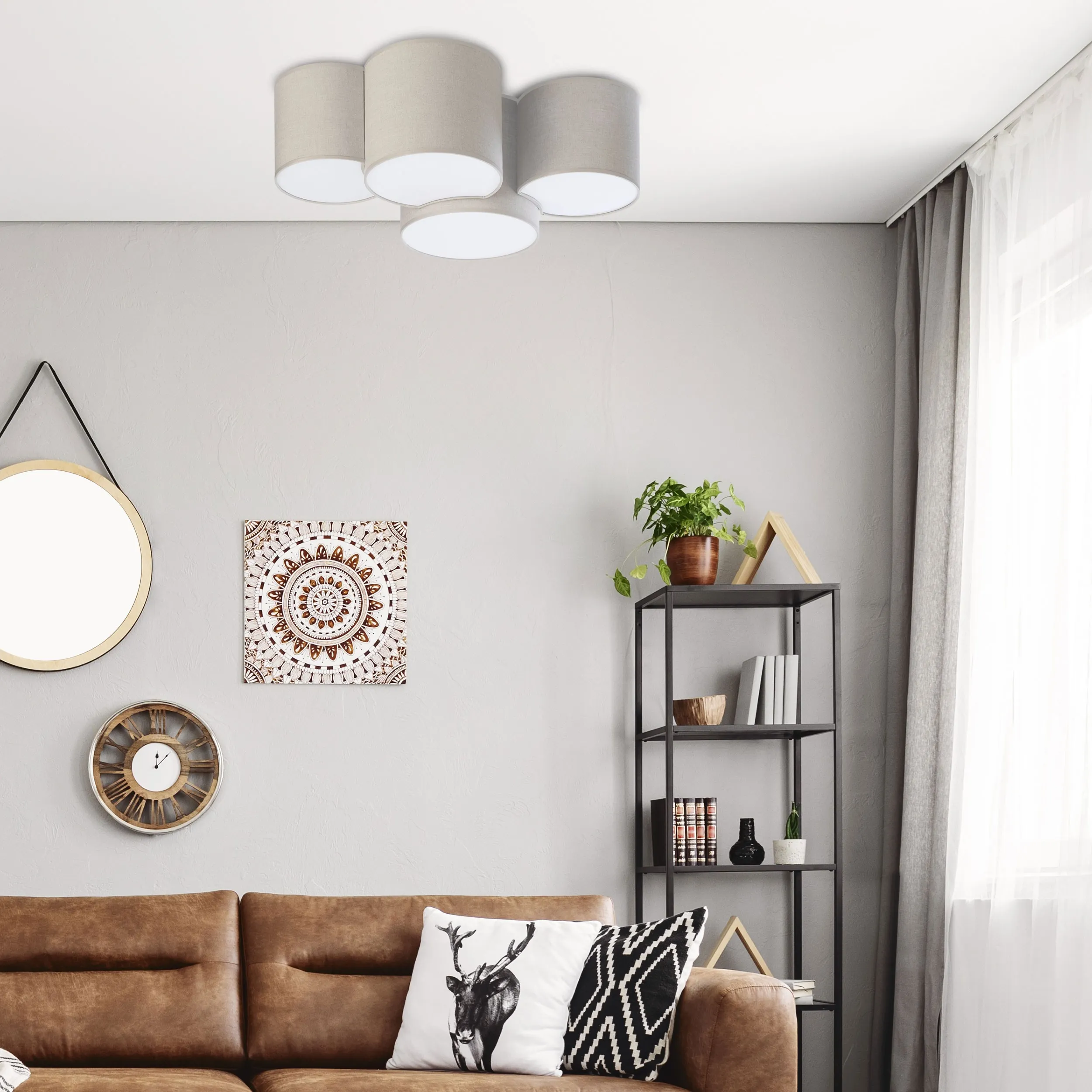 Lampa sufitowa MONA brązowa z białym kloszem 69x50x30cm - TK_6592