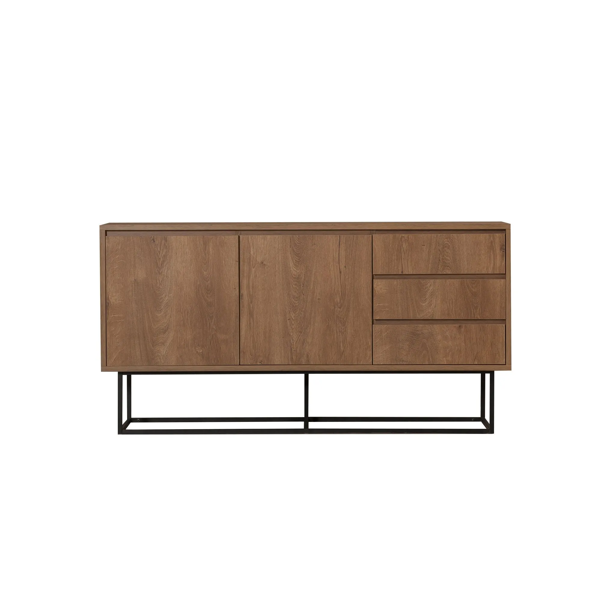 Komoda drewniana 2-drzwiowa z 3 szufladami RUBA 140 cm na metalowym stelażu kolor orzech - ASI_863SPH5117